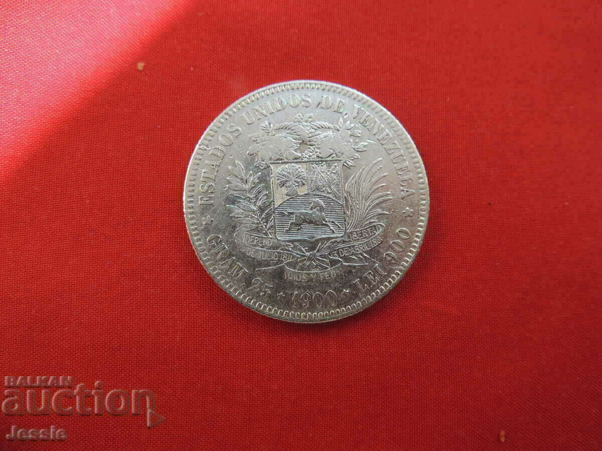 5 Ασημί Bolivar 1900 Venezuela NO MADE IN CHINA!