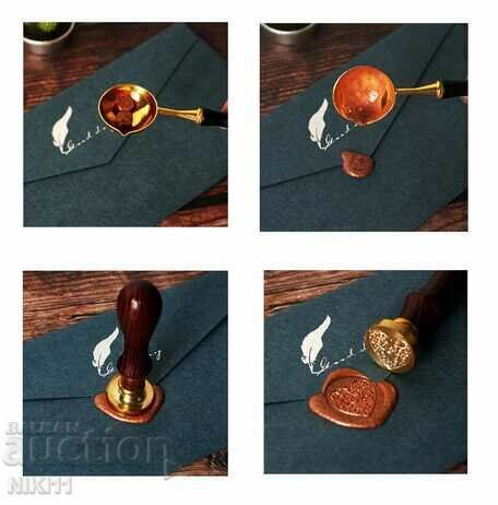 Heart wax stamp, Set: stamp, spoon and wax with price 23.00 BGN | € 11.76 Heart wax stamp, Set: stamp, spoon and wax with price 23.00 BGN | € 11.76