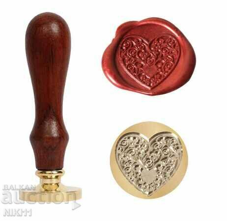 Heart wax stamp, Set: stamp, spoon and wax