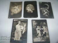 Lot of five old romantic postcards 1920.