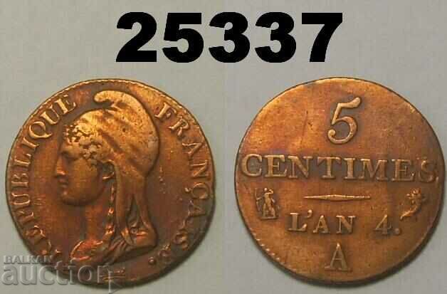 Franța 5 centimes L'an 4 A