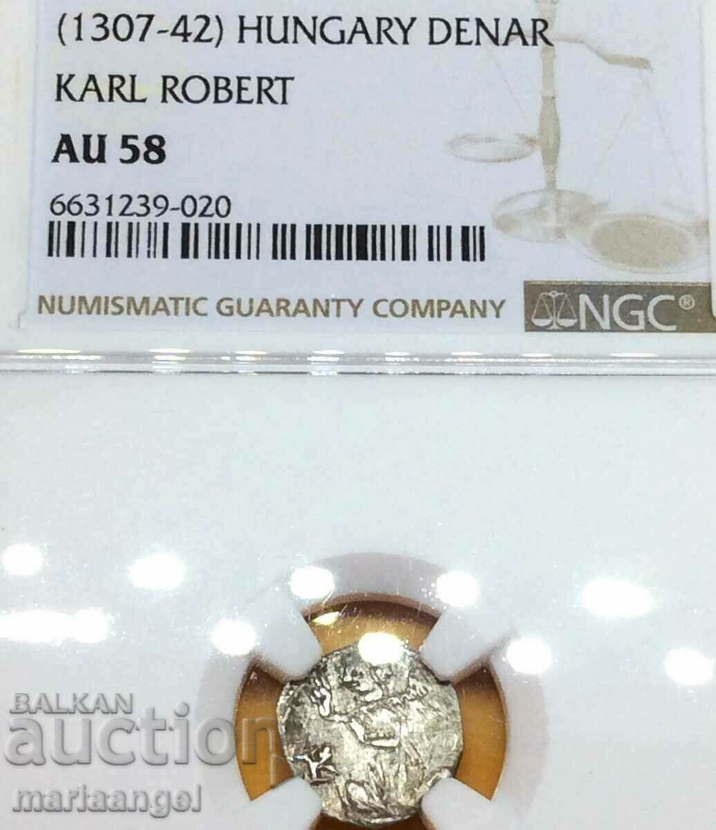 Ungaria Carl Robert Denarius NGC AU 58 Argint
