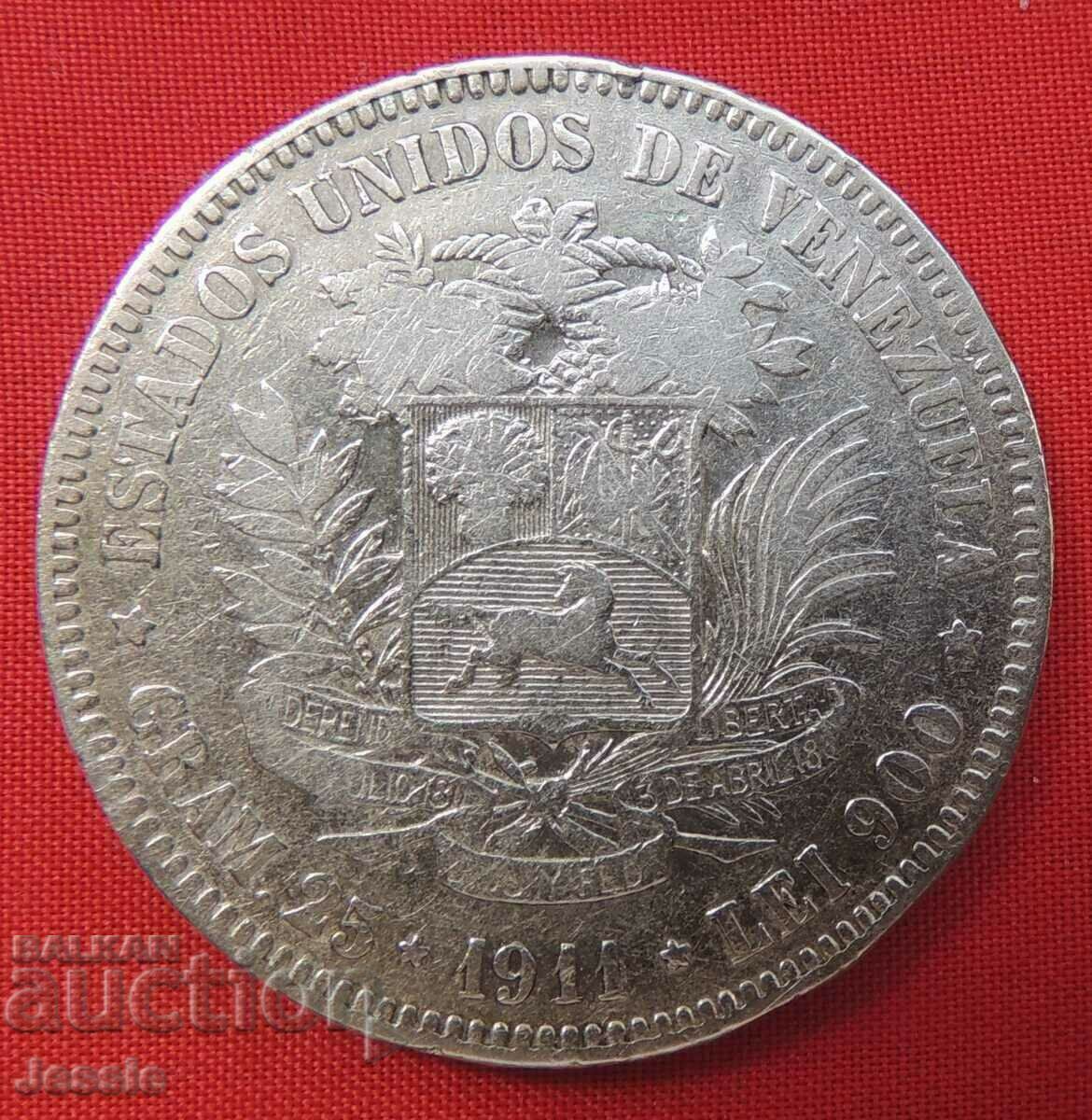 5 Bolivar 1911 Venezuela silver NO MADE IN CHINA !