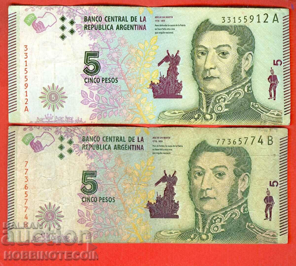 ARGENTINA ARGENTINA 2 x 5 Pesos issue 2015 series A - B
