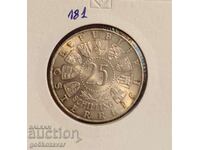 Austria 25 Shillings 1962 Silver UNC