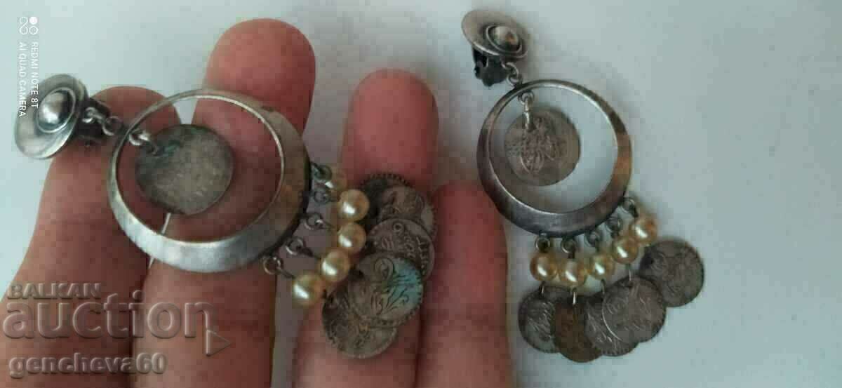 Livrarea Cercei argint Renaștere cu akce turcești, costum popular Livrarea Cercei argint Renaștere cu akce turcești, costum popular