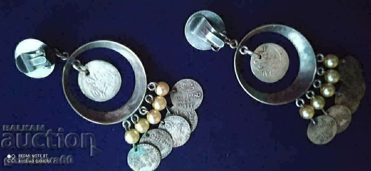 Cercei argint Renaștere cu akce turcești, costum popular - 5