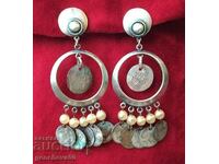 Long silver earrings with turkish pearls/costumes