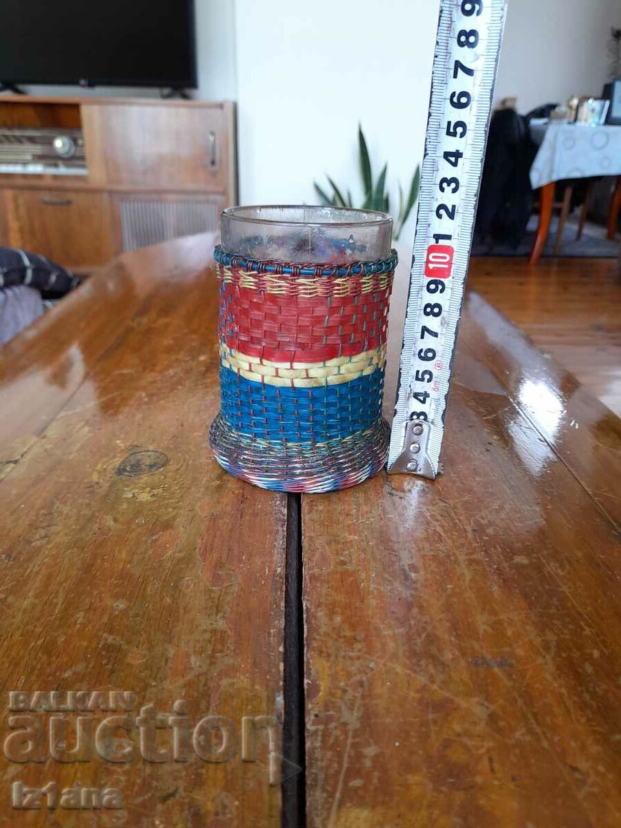 Old wicker mug, glass with price 15.00 BGN | € 7.67 Old wicker mug, glass with price 15.00 BGN | € 7.67