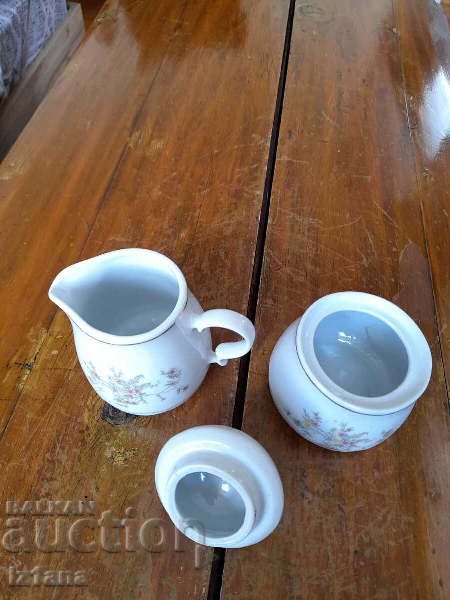 Delivery of Old porcelain set, sugar bowl, jug Delivery of Old porcelain set, sugar bowl, jug