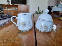 Old porcelain set, sugar bowl, jug