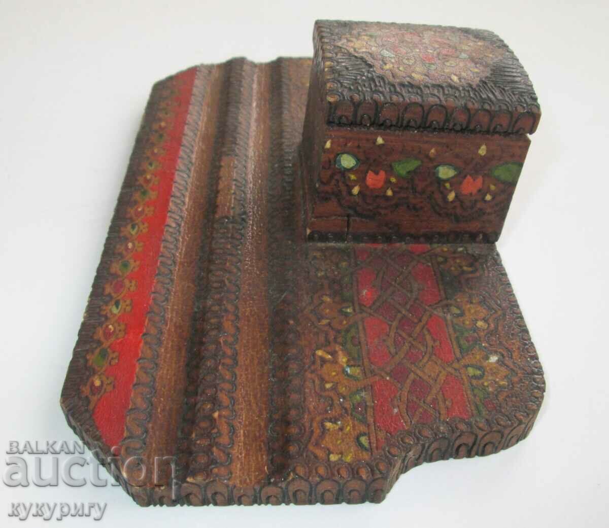 Auction  Old school desk wooden inkwell handmade