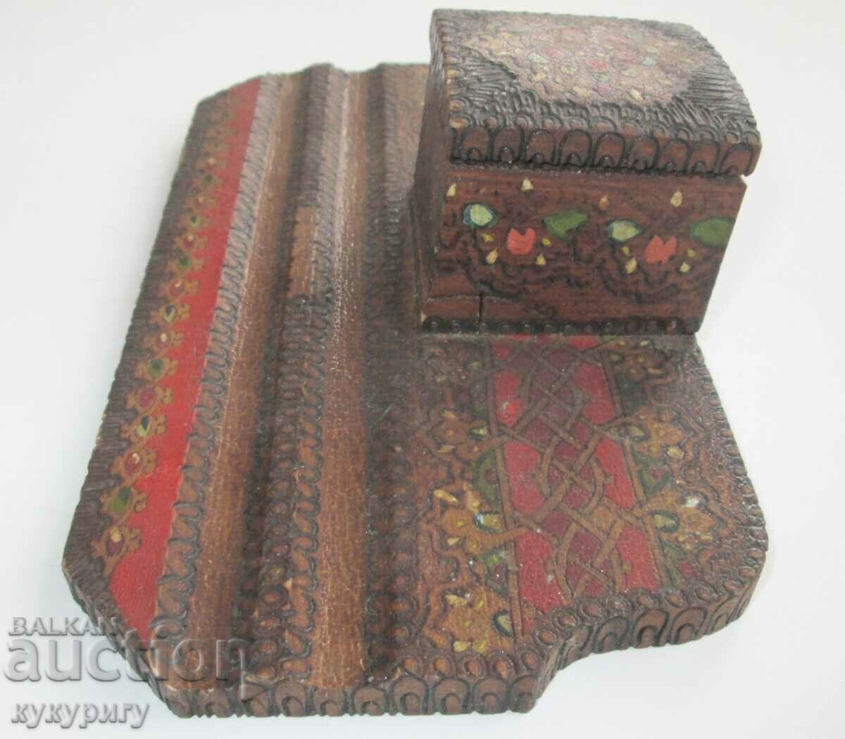 Delivery of Old school desk wooden inkwell handmade