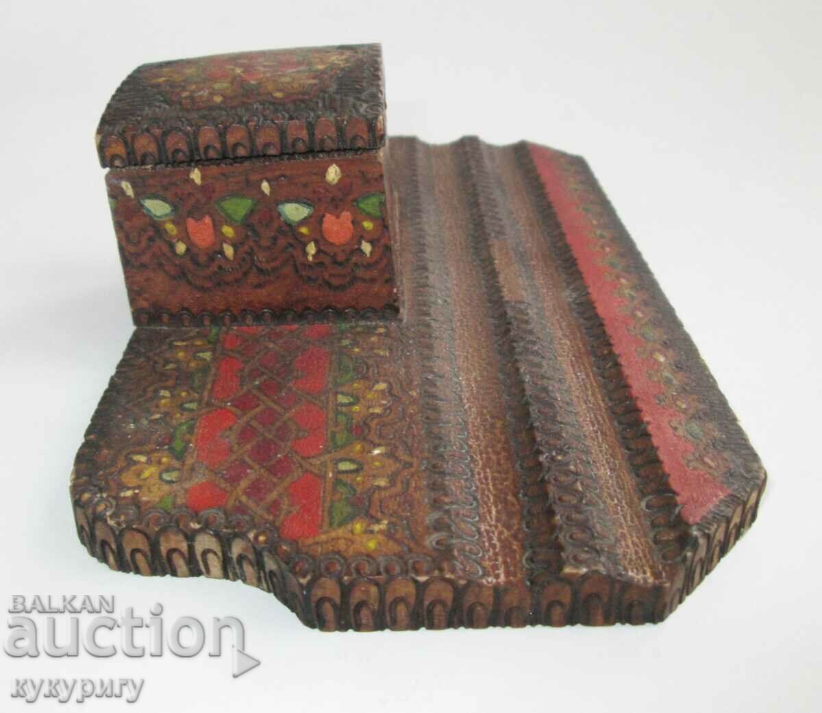 Old school desk wooden inkwell handmade - 5
