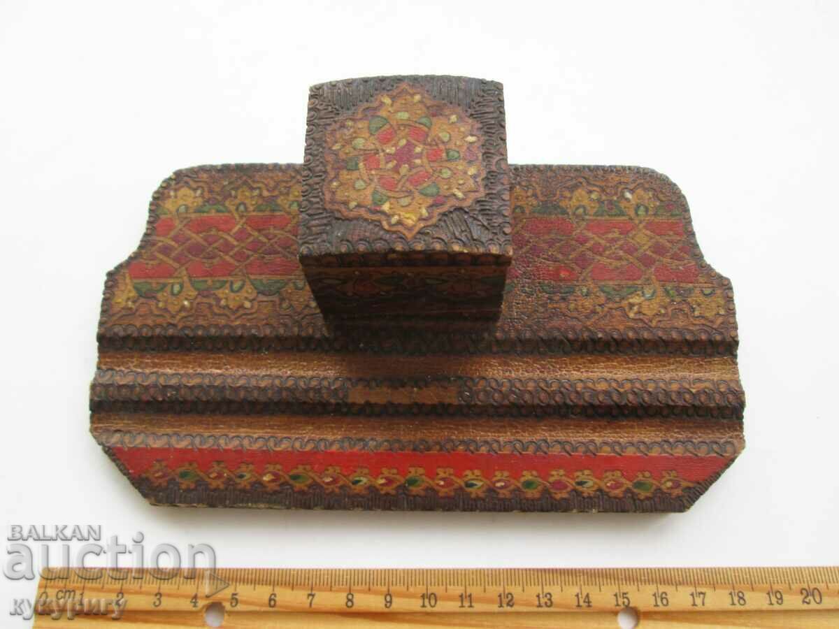 Old school desk wooden inkwell handmade - 6