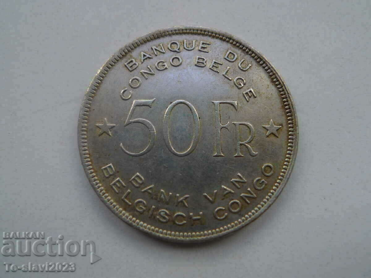 Congo Belgian 50 de franci, 1944 - argint