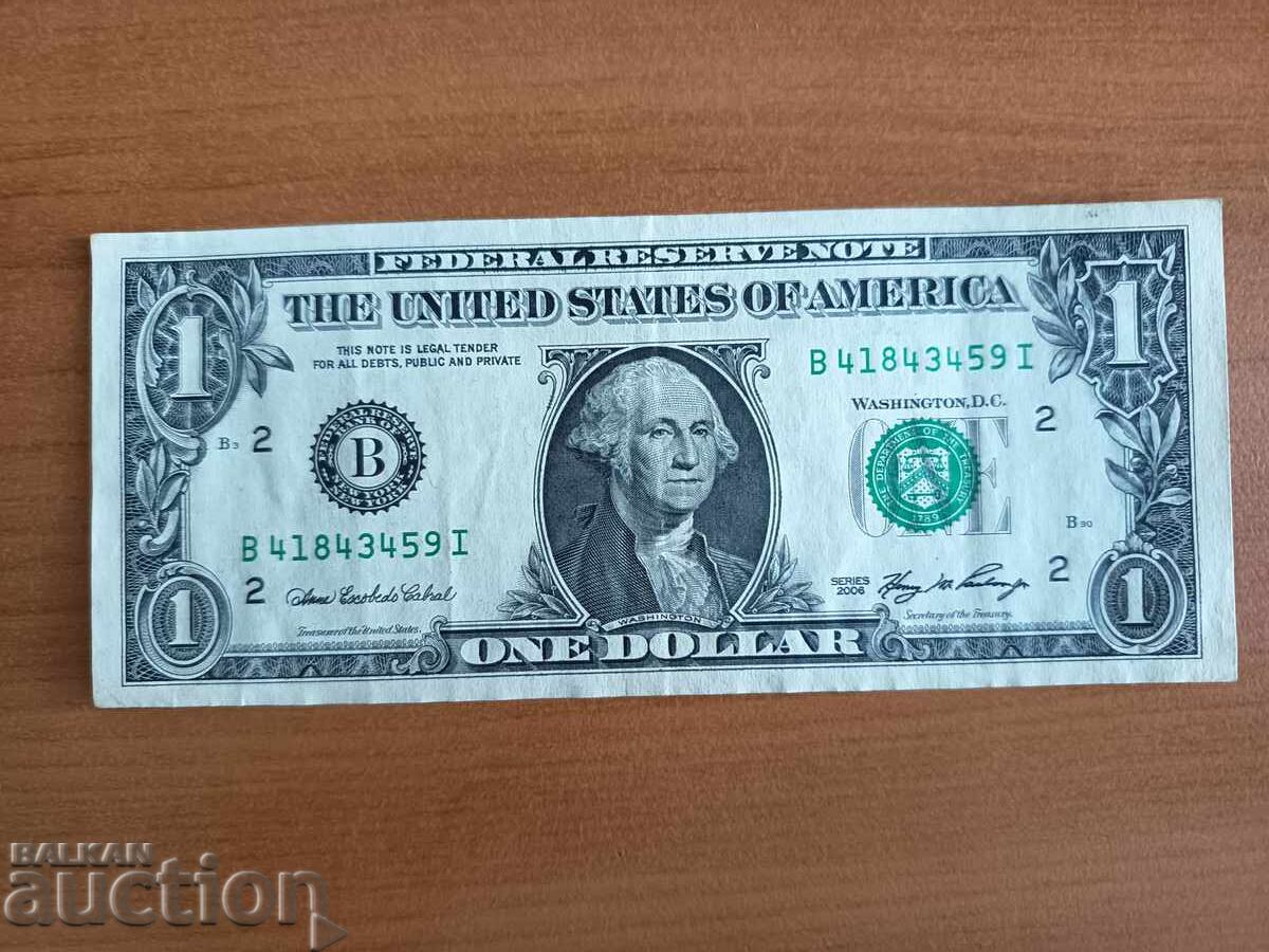USA 1 Dollar Banknote from 2006. Printing Plant B - New York USA 1 Dollar Banknote from 2006. Printing Plant B - New York