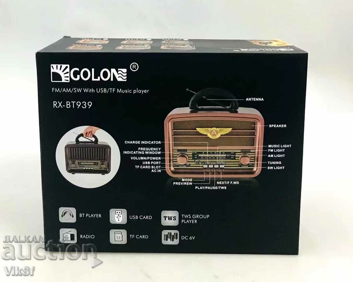 Retro radio GOLON RX BT 939 Bluetooth Usb Sd, FM, AM, SW - with price 47.50 BGN | € 24.29 Retro radio GOLON RX BT 939 Bluetooth Usb Sd, FM, AM, SW - with price 47.50 BGN | € 24.29