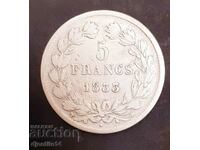 Coin France silver 1833 5 francs