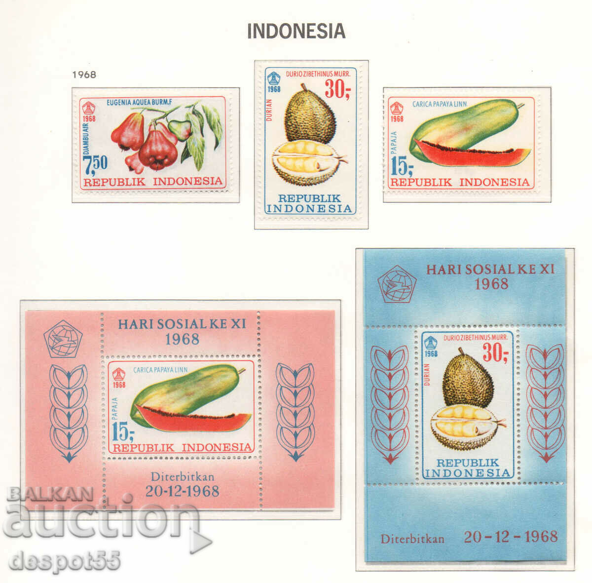 1968. Indonesia. Fruits + 2 blocks.