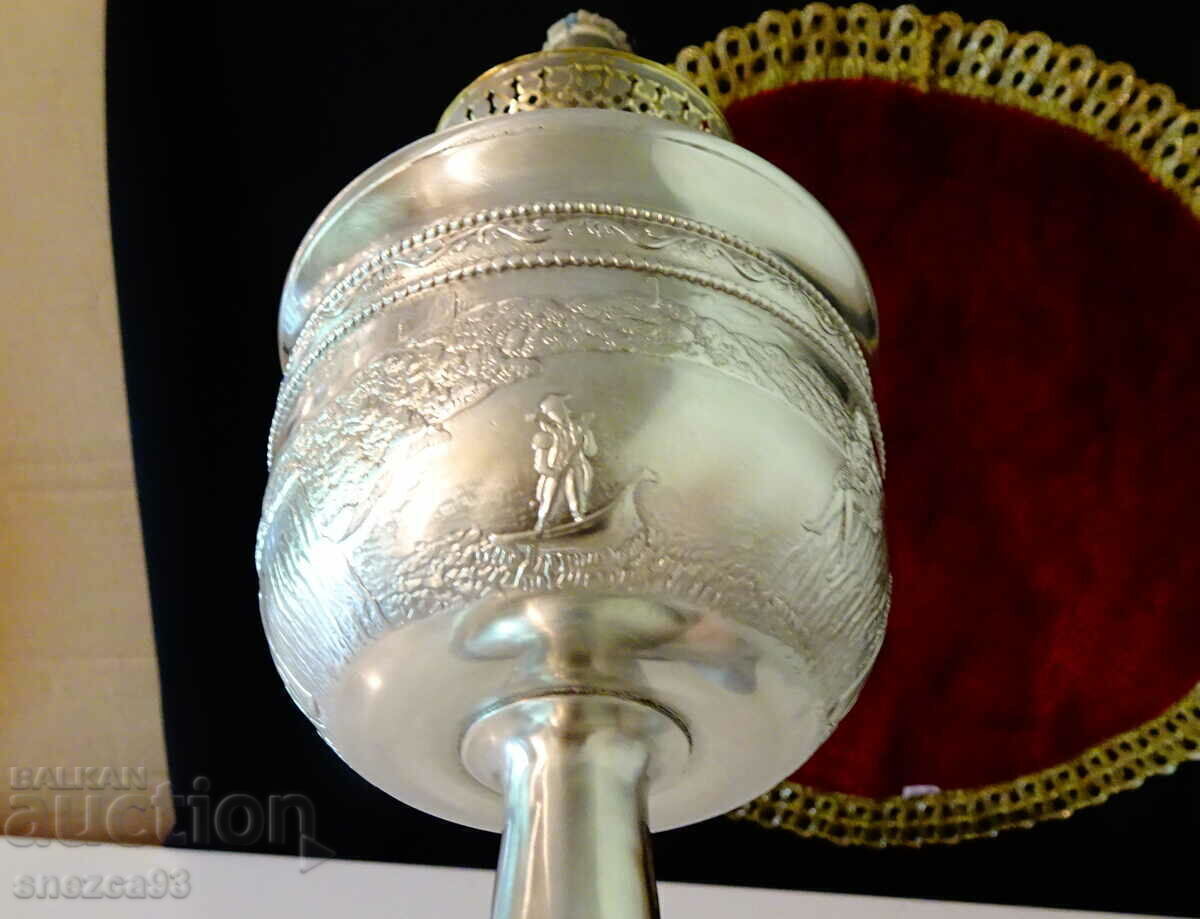 Lampă cu gaz Kosmos Brenner cu pictură Lorelei, cositorită - 5 Lampă cu gaz Kosmos Brenner cu pictură Lorelei, cositorită - 5