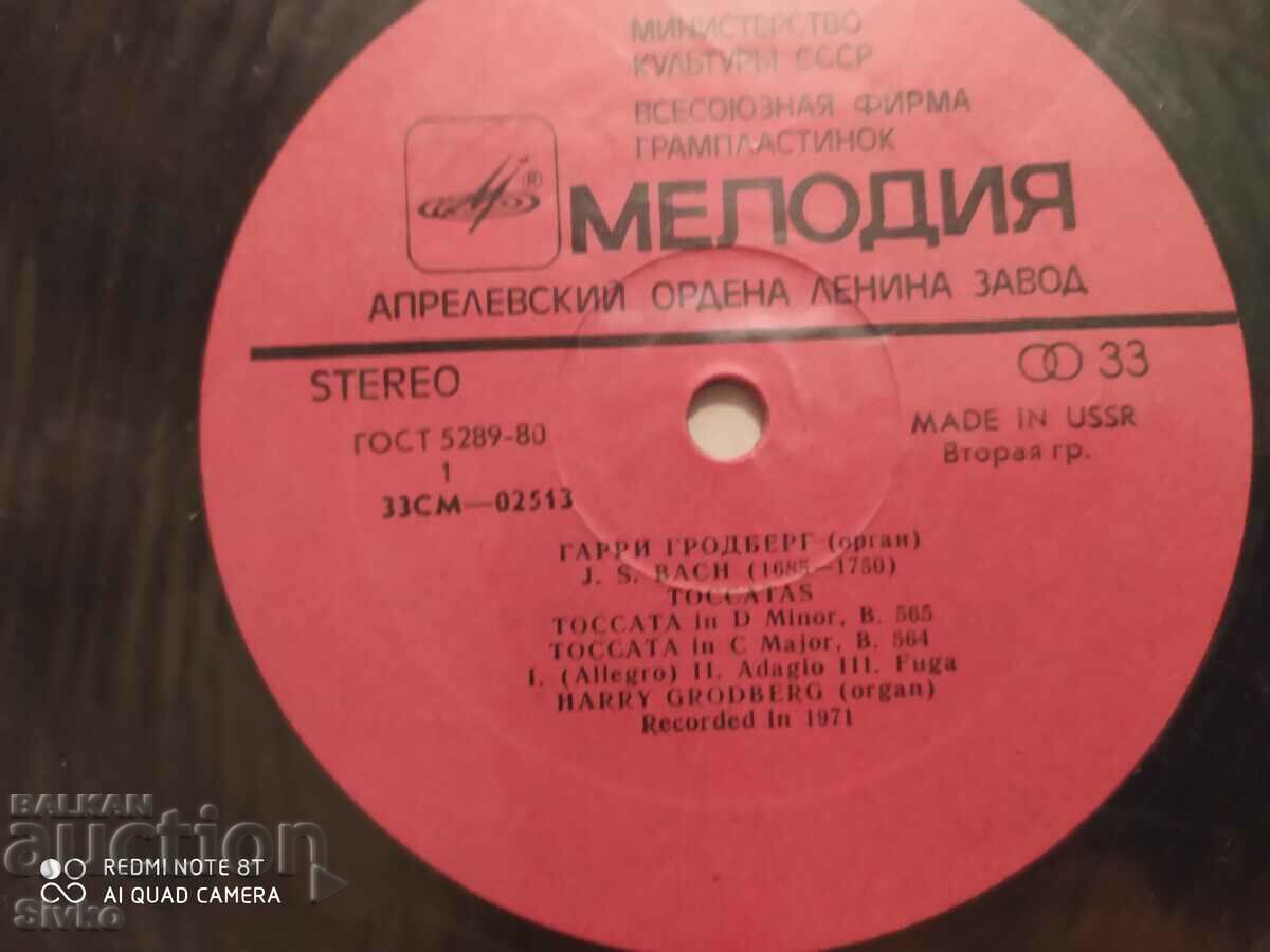 Delivery of Gramophone record Bach, Harry Grodberg, organ