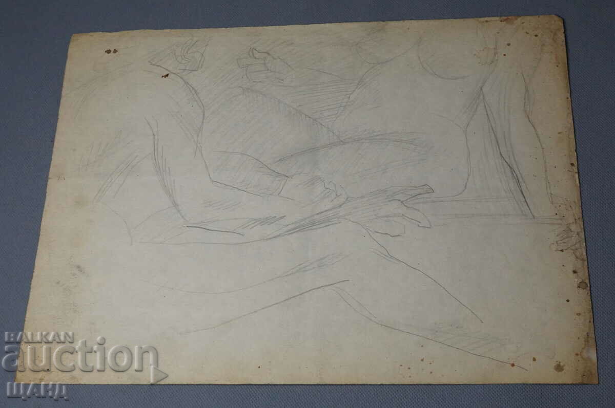 Παλιός Δάσκαλος Ζωγραφίζει μολύβι ερωτικά γυμνά σώματα