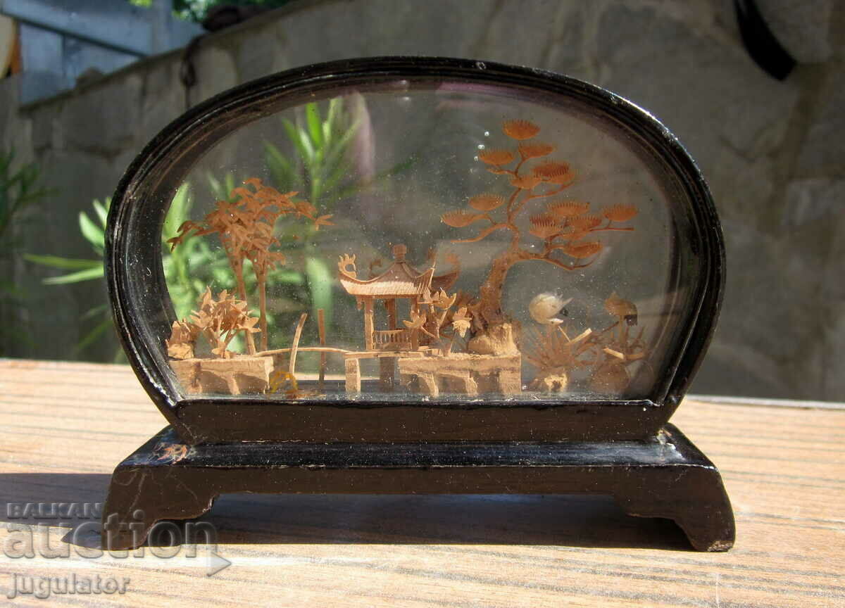 old handmade cork wood diorama