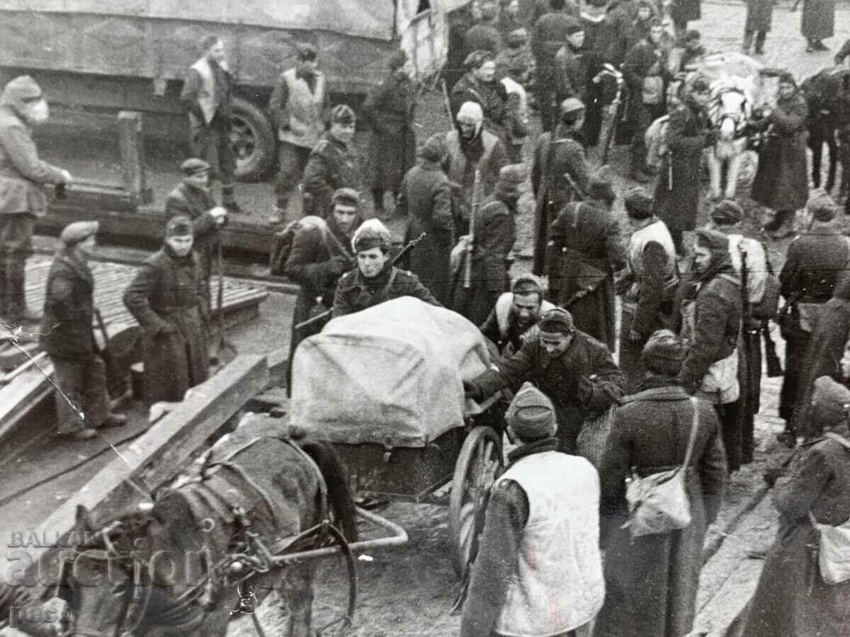 Delivery of WWII 1944-45 Bulgarian military units Pontoon bridge Delivery of WWII 1944-45 Bulgarian military units Pontoon bridge