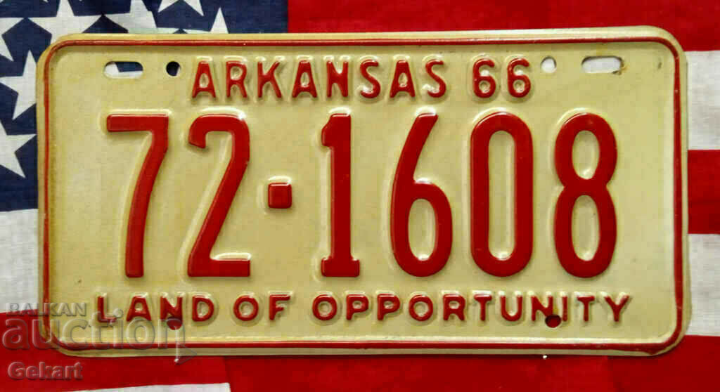 US License Plate ARKANSAS 1966