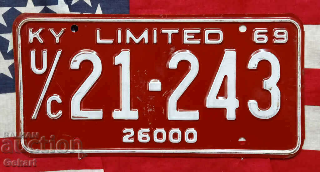 US License Plate KENTUCKY 1969
