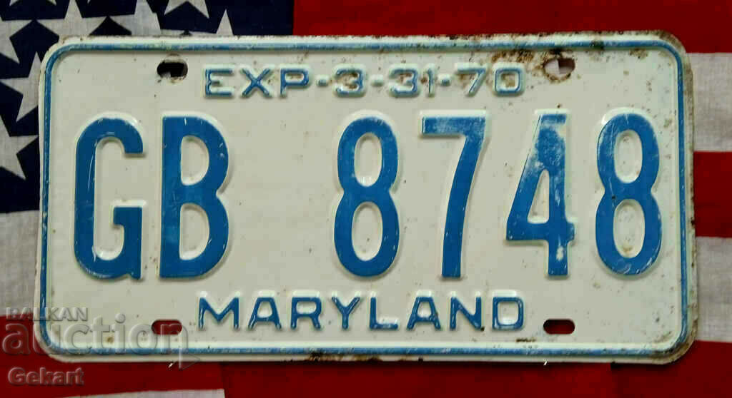 US License Plate MARYLAND 1970