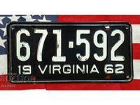 Placă de înmatriculare SUA VIRGINIA 1962