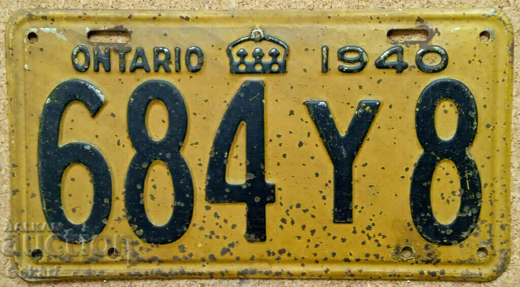 Canadian License Plate ONTARIO 1940