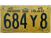 Canadian License Plate ONTARIO 1940