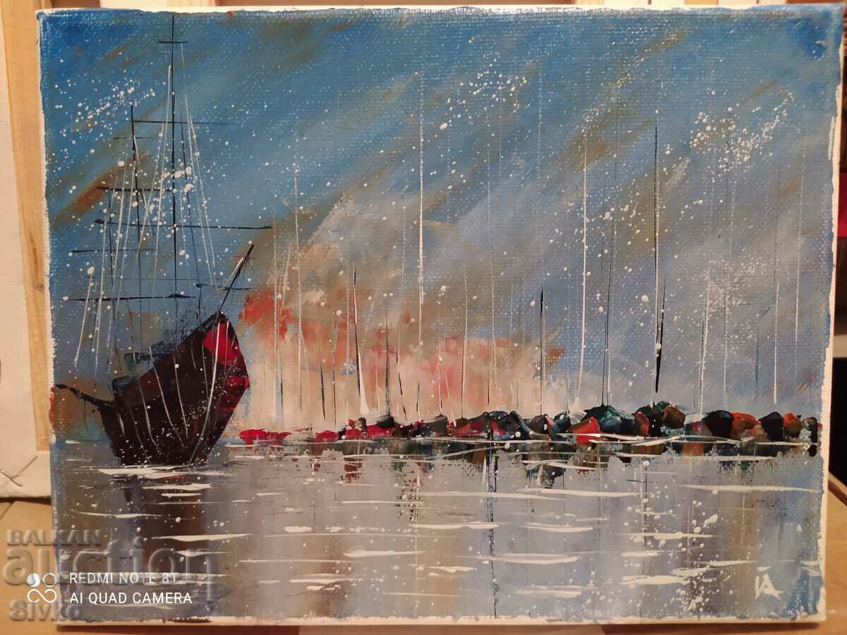 Painting, oil on canvas, Port