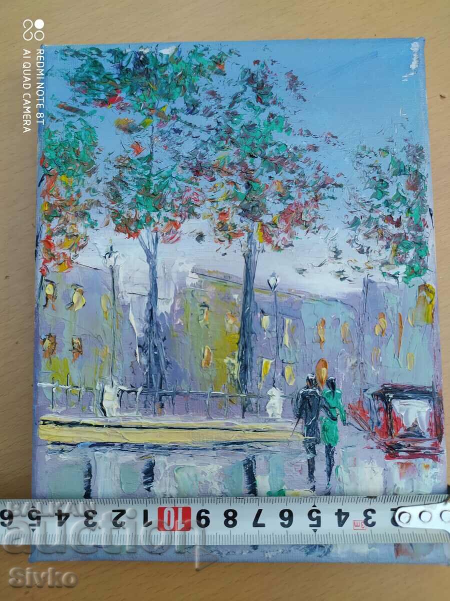 Πίνακας, λάδι σε καμβά, αστικό τοπίο, υπογεγραμμένο με τιμή 39.99 BGN | € 20.45 Πίνακας, λάδι σε καμβά, αστικό τοπίο, υπογεγραμμένο με τιμή 39.99 BGN | € 20.45