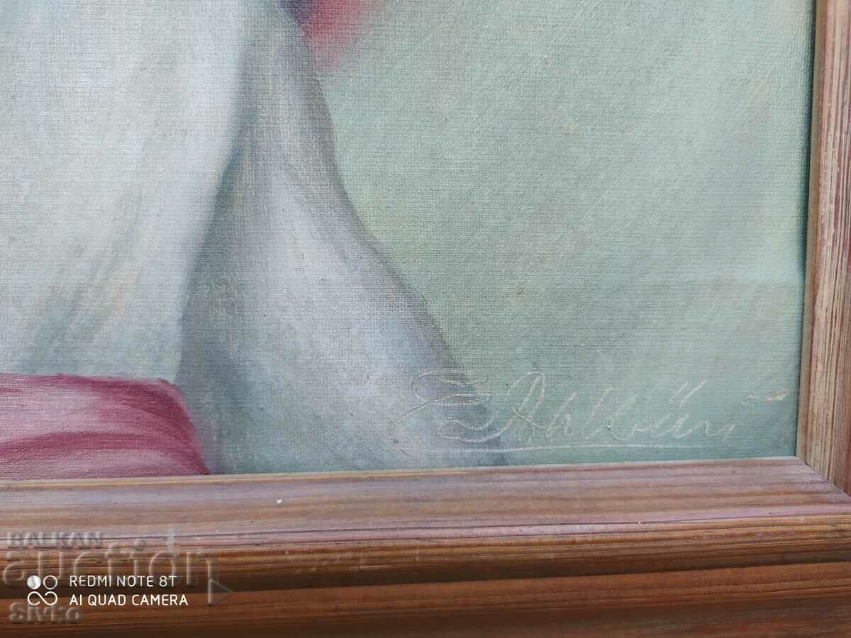 Painting, canvas, oil, portrait, signed with price 39.99 BGN | € 20.45 Painting, canvas, oil, portrait, signed with price 39.99 BGN | € 20.45