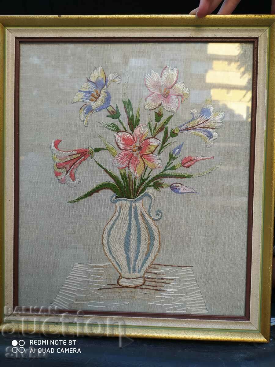 Tapestry vase with flowers