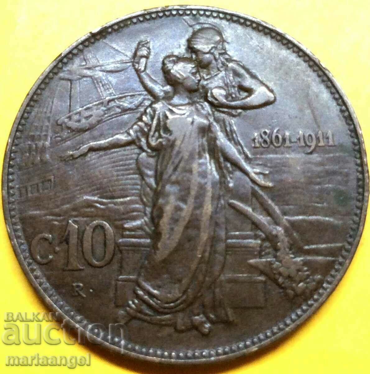 10 centesimi 1911 βασίλειο της Ιταλίας - 50 χρόνια 30 χλστ