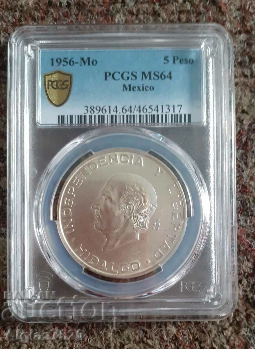 5 pesos 1956/silver/ MS 64-Mexico