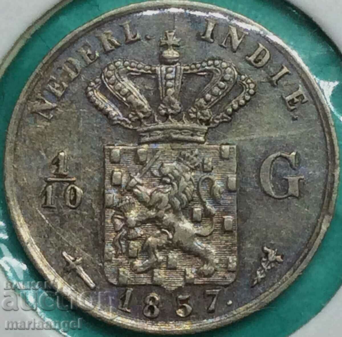 Netherlands Indies 1/10 Gulden 1857 Silver