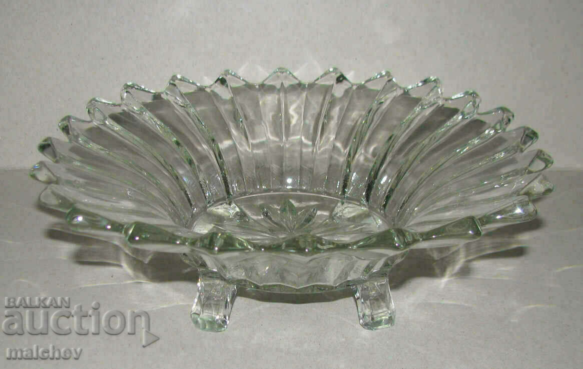 Old Art Deco glass fruit bowl 26 cm with colorless legs