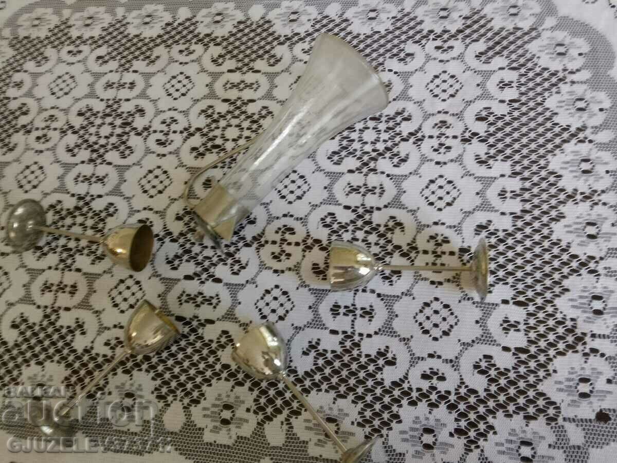 Art Deco jug glass metal 4 cups Rare find - 6