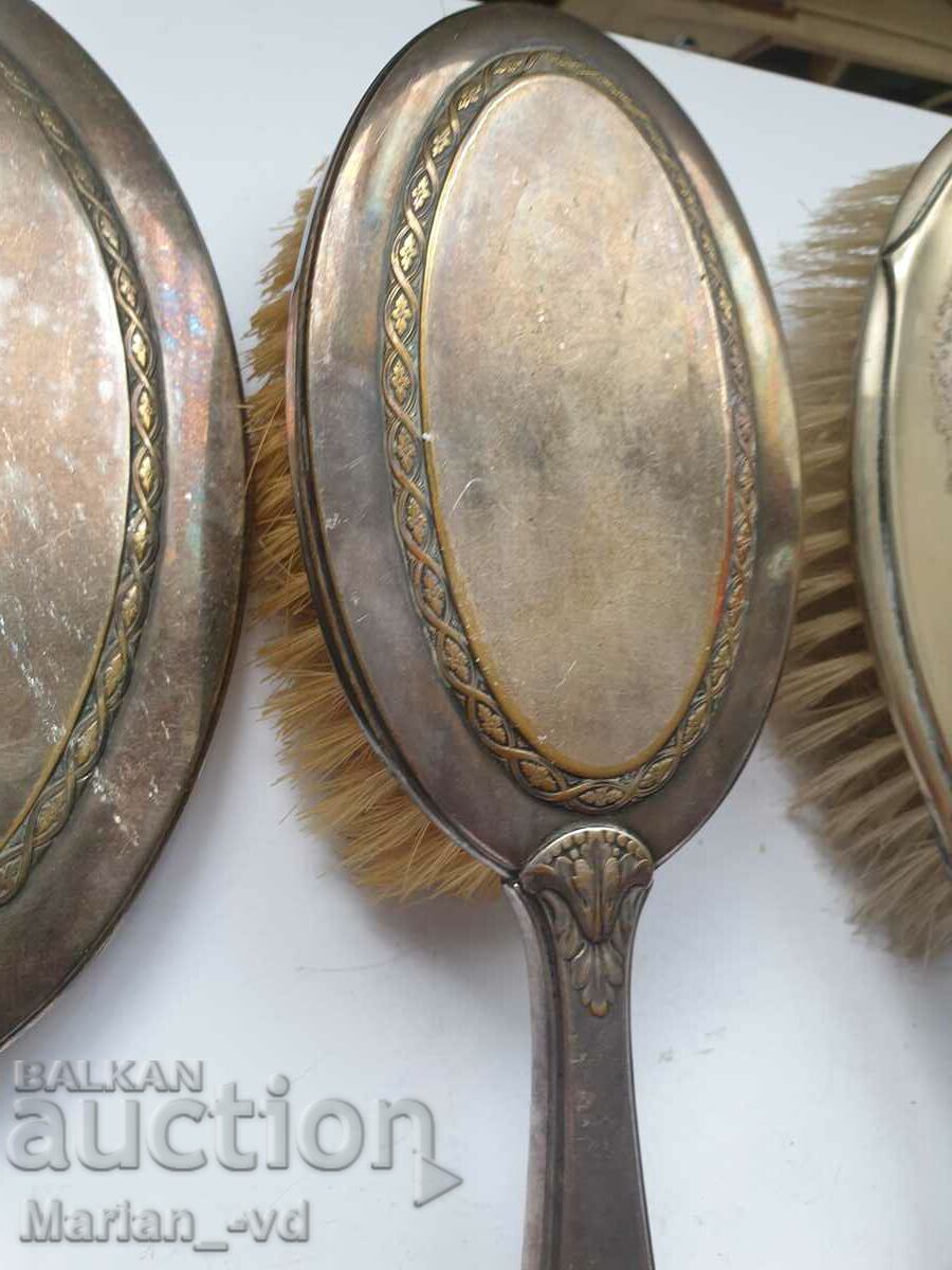 Old silver plated two brushes and a mirror - 5 Old silver plated two brushes and a mirror - 5