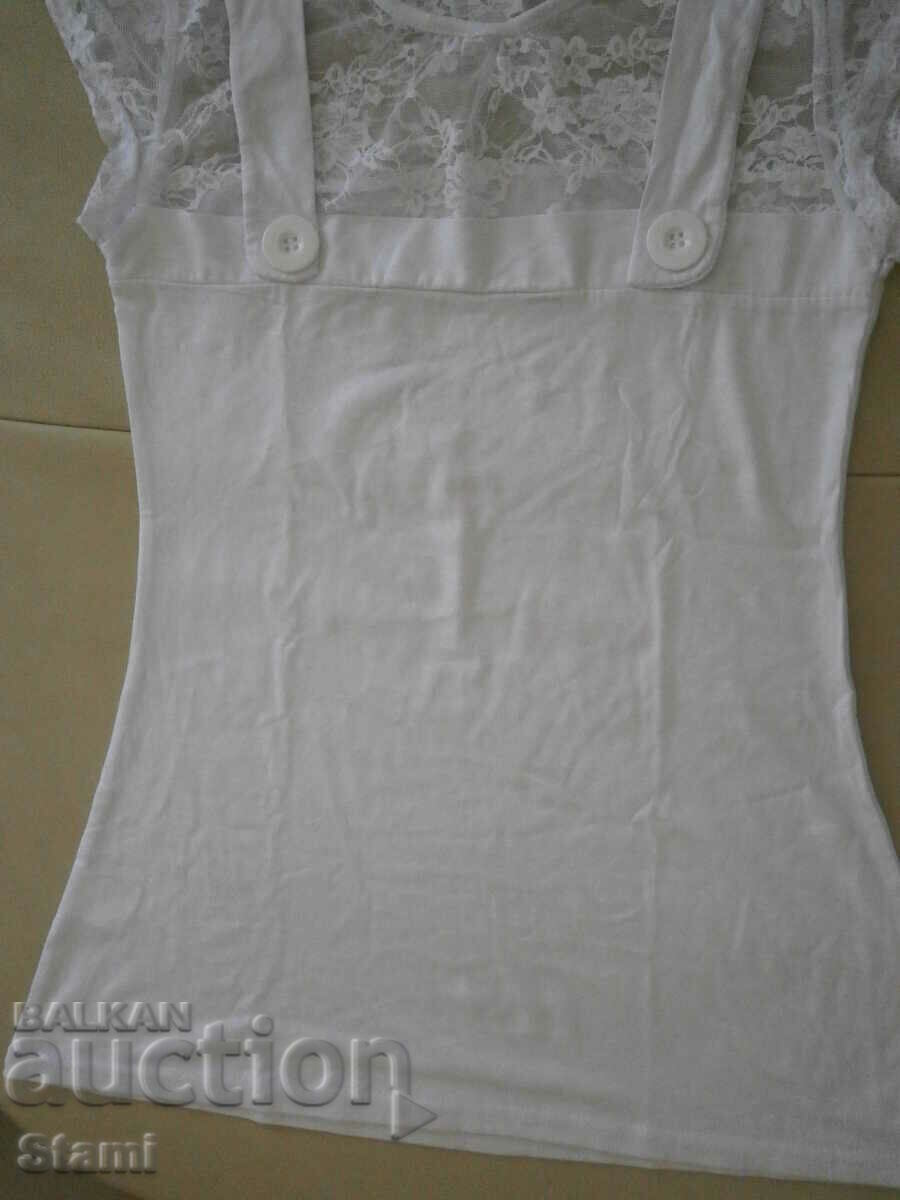 Дамска бяла тениска  с дантела Lily Doll, размер S