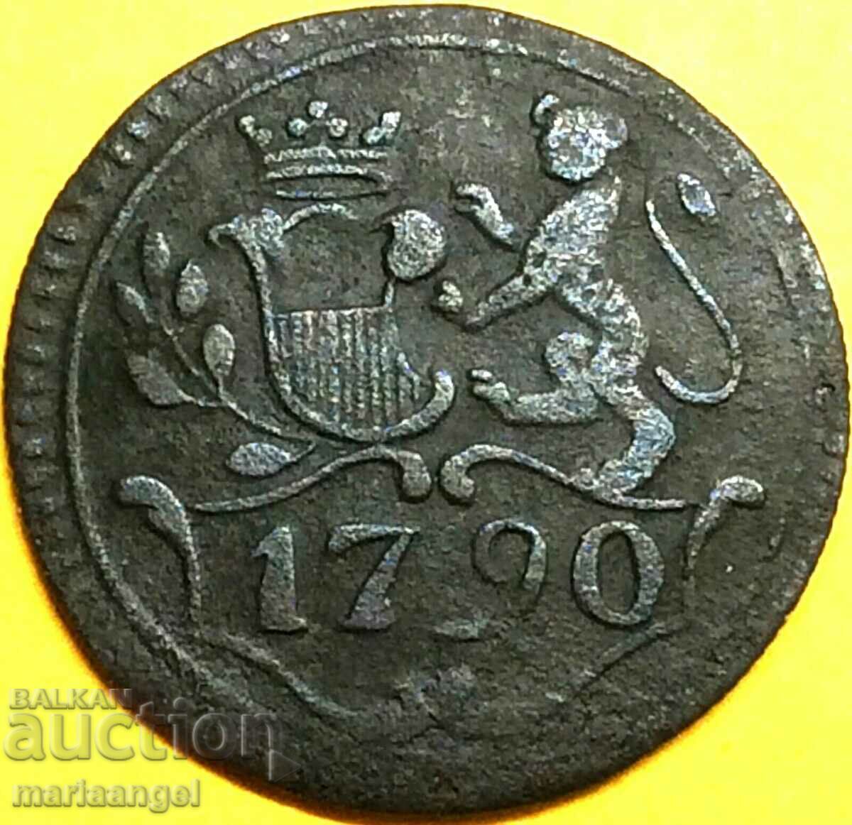 Lucca 1790 1 Bolonino Italia Carlo di Borbone 21mm cupru