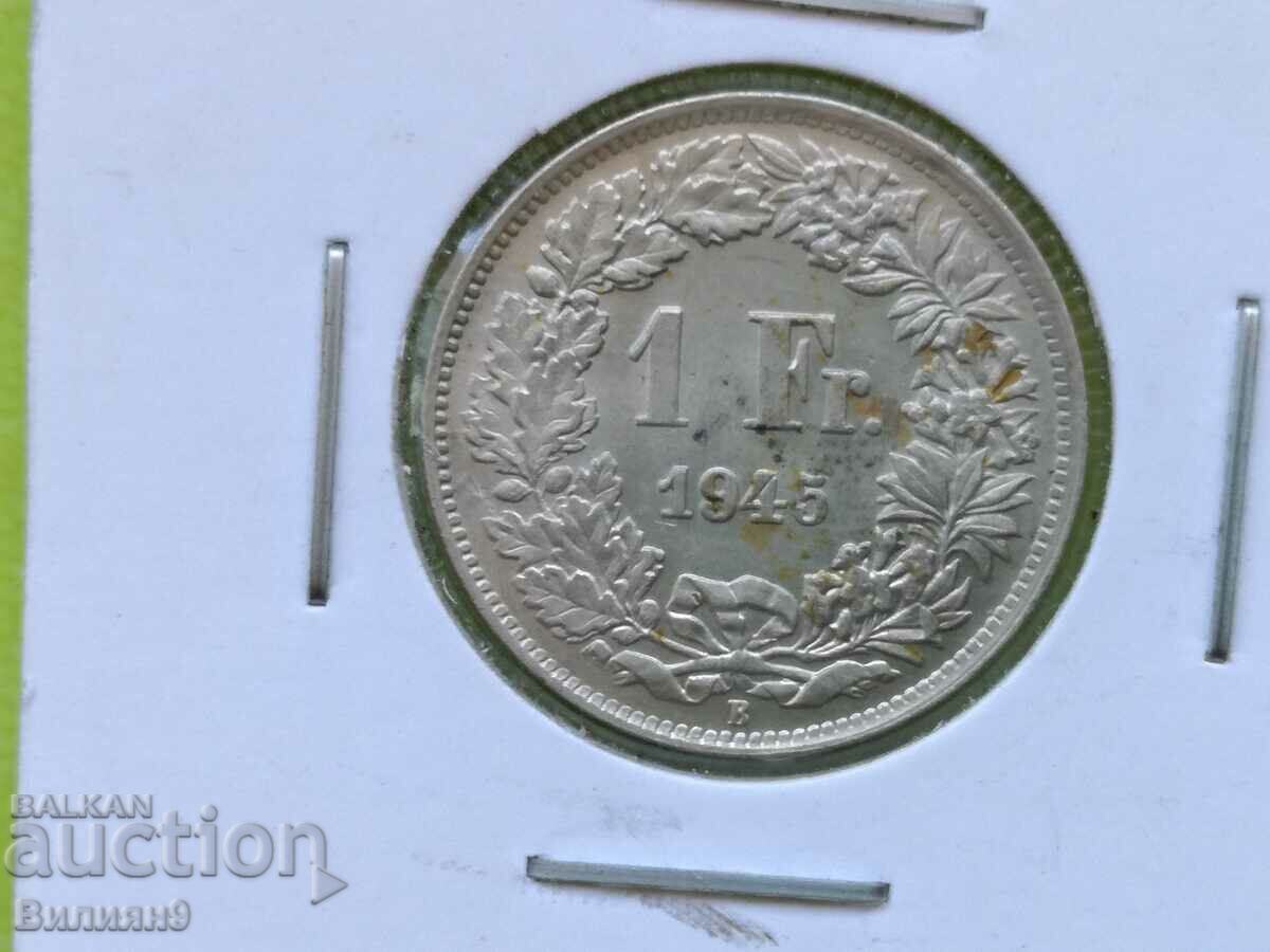 1 Franc 1945 Switzerland AUnc Silver