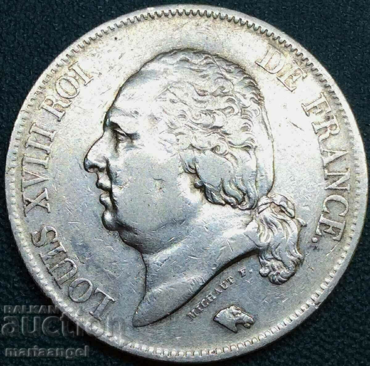 Γαλλία 5 Φράγκα 1822 W - Lille Silver