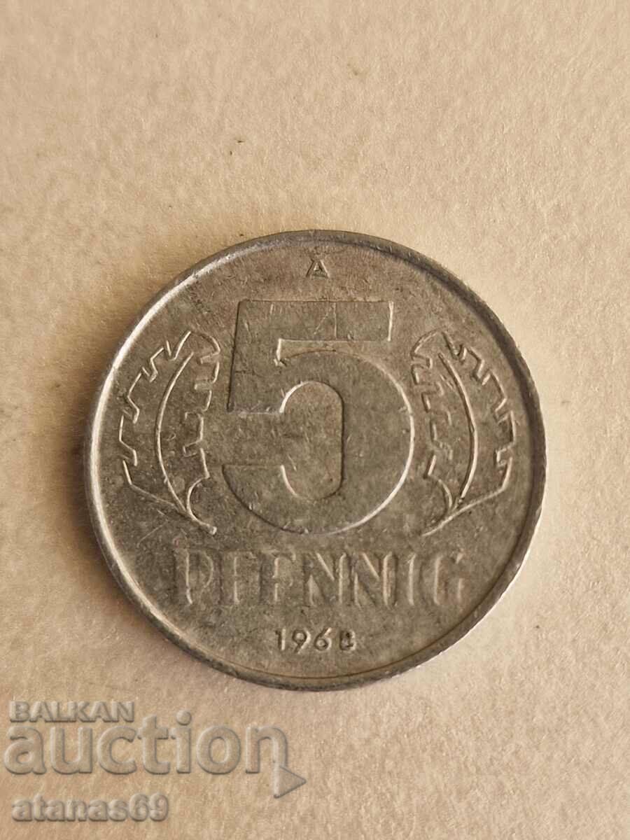 5 пфенинга 1968 г. ГДР
